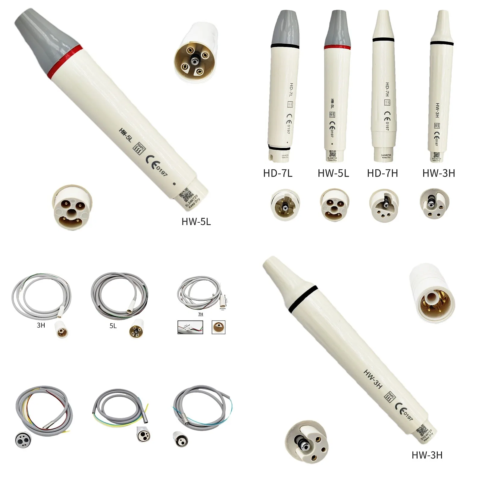 Professional Dentals Ultrasonics Scaler Handpiece Kit with Tips, Couplings & Hose Connectors for HW-3H HW-5L HD-7L HD-7H