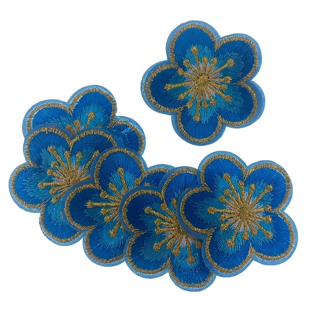 5Pcs Peony Flower Patch Embroidered Iron On Patches For Clothing Badge Sticker Apparel Accessories 5.0cm