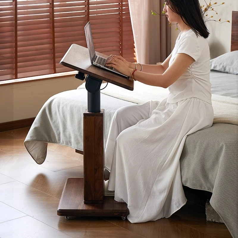 

North American Black Walnut Mobile Lifting Computer Desk Solid Wood Folding Home Bedside Table Student Desk Desk