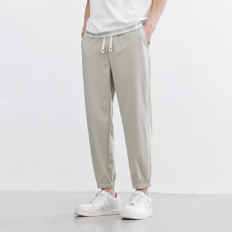 

Laisel Ice Silk Cotton Sweatpants Men's Straight Leg Nine Points Cuffed Pants Spring Summer Casual Sports Trousers