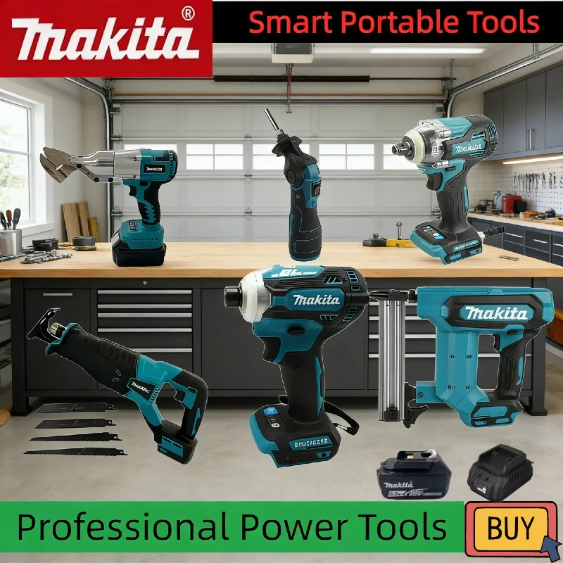 Makita 18V Assorted Portable Cordless Power Tools Including Impact Driver, Rechargeable Screwdriver & Electric Reciprocating Saw
