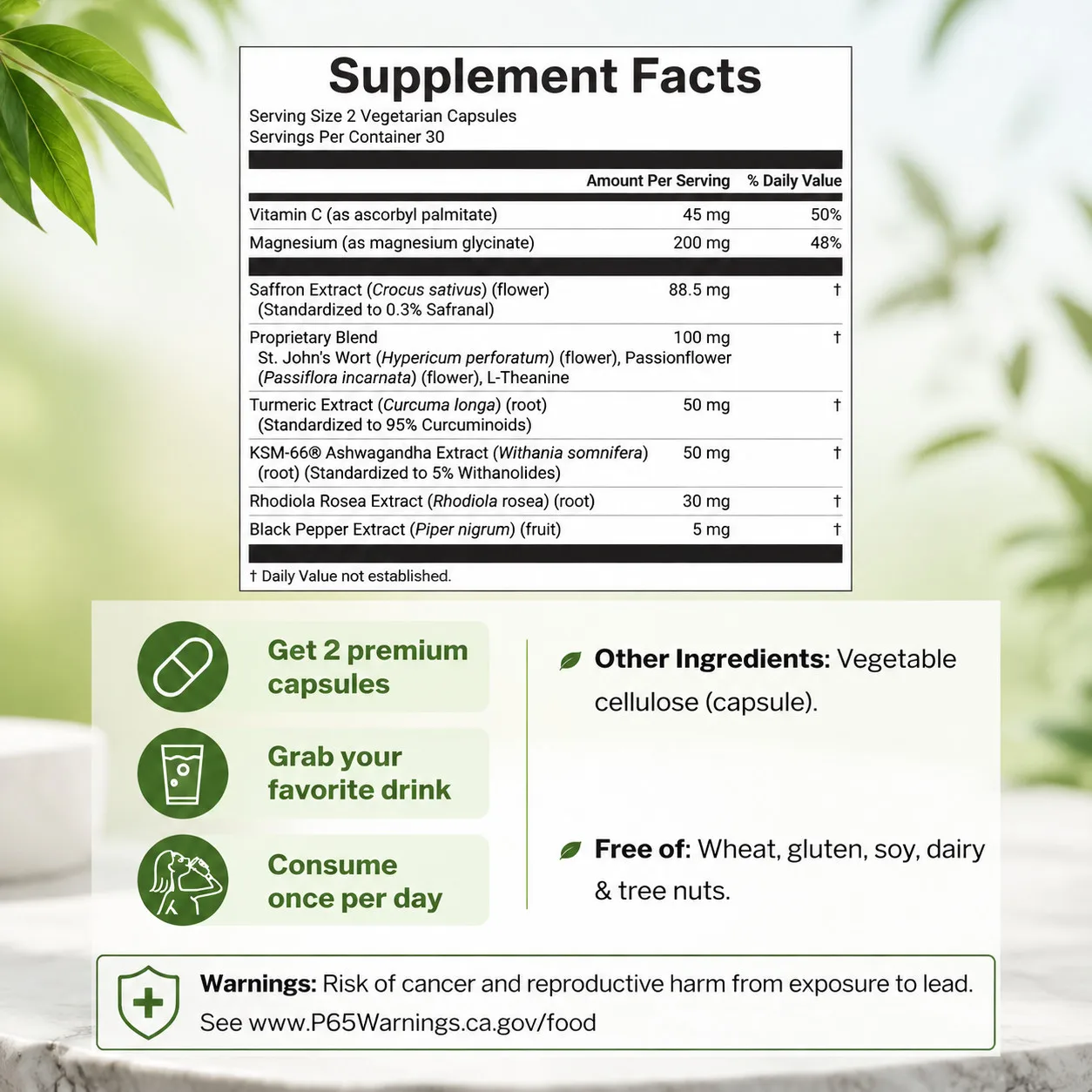 Saffron+ Advanced Complex Ashwagandha Mood Energy Support Supplement