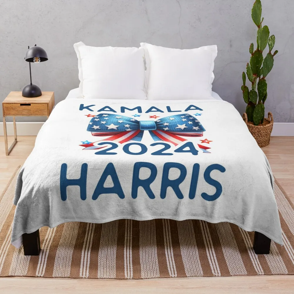 Kamala Harris 2024 Coquette Bow Patriotic Throw Blanket Single for winter Sofa Quilt Blankets