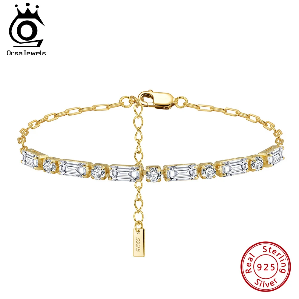 ORSA JEWELS Authentic 925 Sterling Silver 3mm Tennis Chain Bracelet Sparkling Hanmade Zirconia Hand Chain for Man Woman SB214