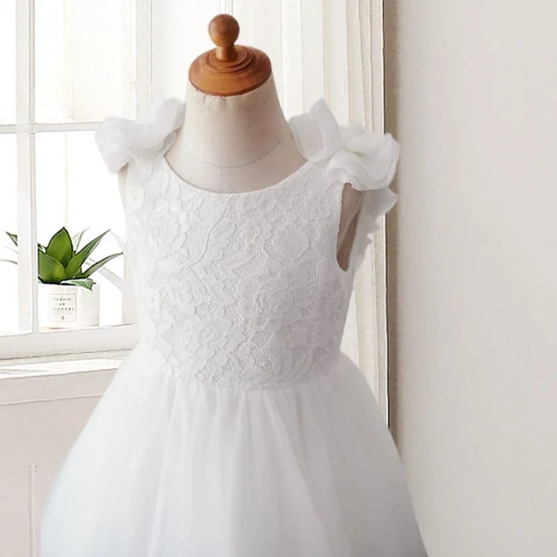 Vestidos de encaje para niñas, vestidos de flores para bodas, sin mangas, línea A, cuello redondo, largo hasta el suelo, baile de graduación, vestidos de desfile para niñas