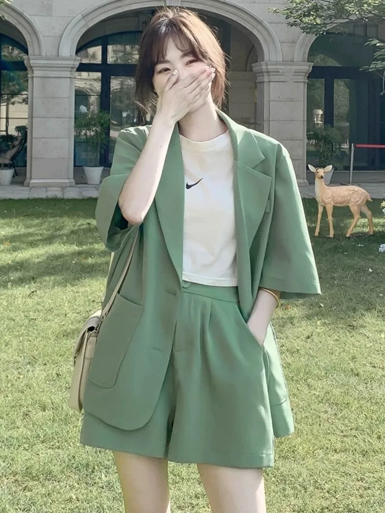 Ensemble de costume deux pièces décontracté à manches courtes pour femmes, léger, de Style coréen, à la mode, minimaliste, Style polyvalent pour les déplacements