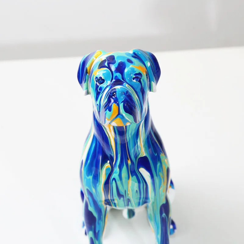 Creative Art Splash Color Painted  Room Color Boxer  Dog Statue Decorations Home Entrance Wine Cabinet Office Decor Resin Crafts