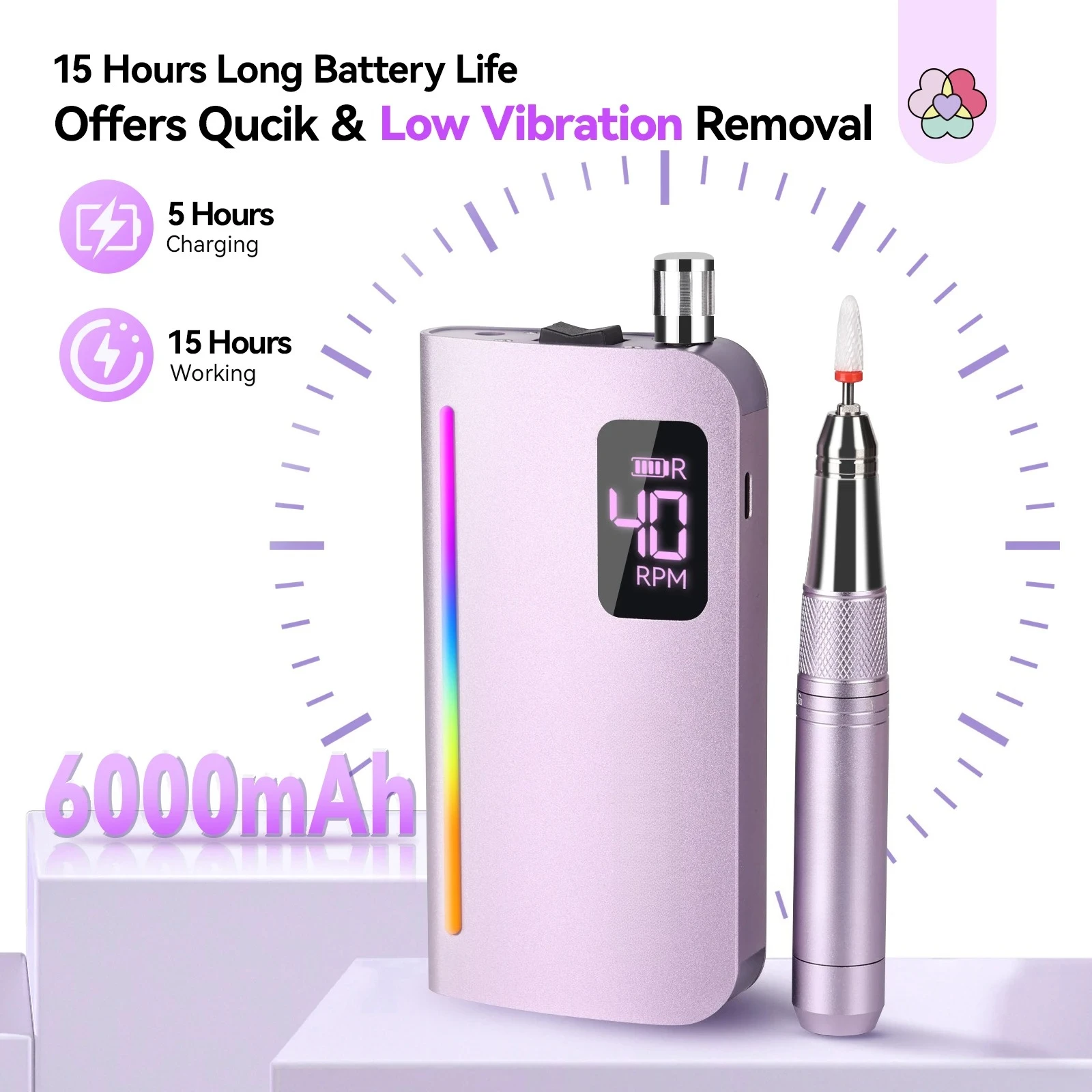 

Профессиональная фрезерная машинка для маникюра 40000 об/мин, бесшумный безредукторный двигатель, 15 часов автономной работы, низкий уровень вибрации, с подсветкой, для салонного использования