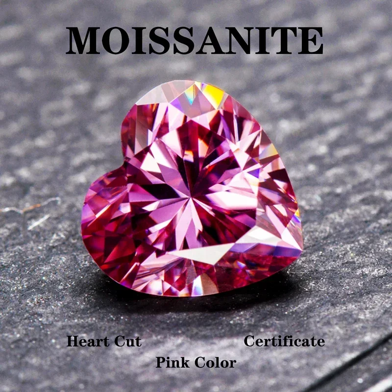 

Moissanite Stone Heart Shape Pink Color Extremely Shiny Charms Gemstone DIY Ring Necklace Earrings Main Materials Certificate