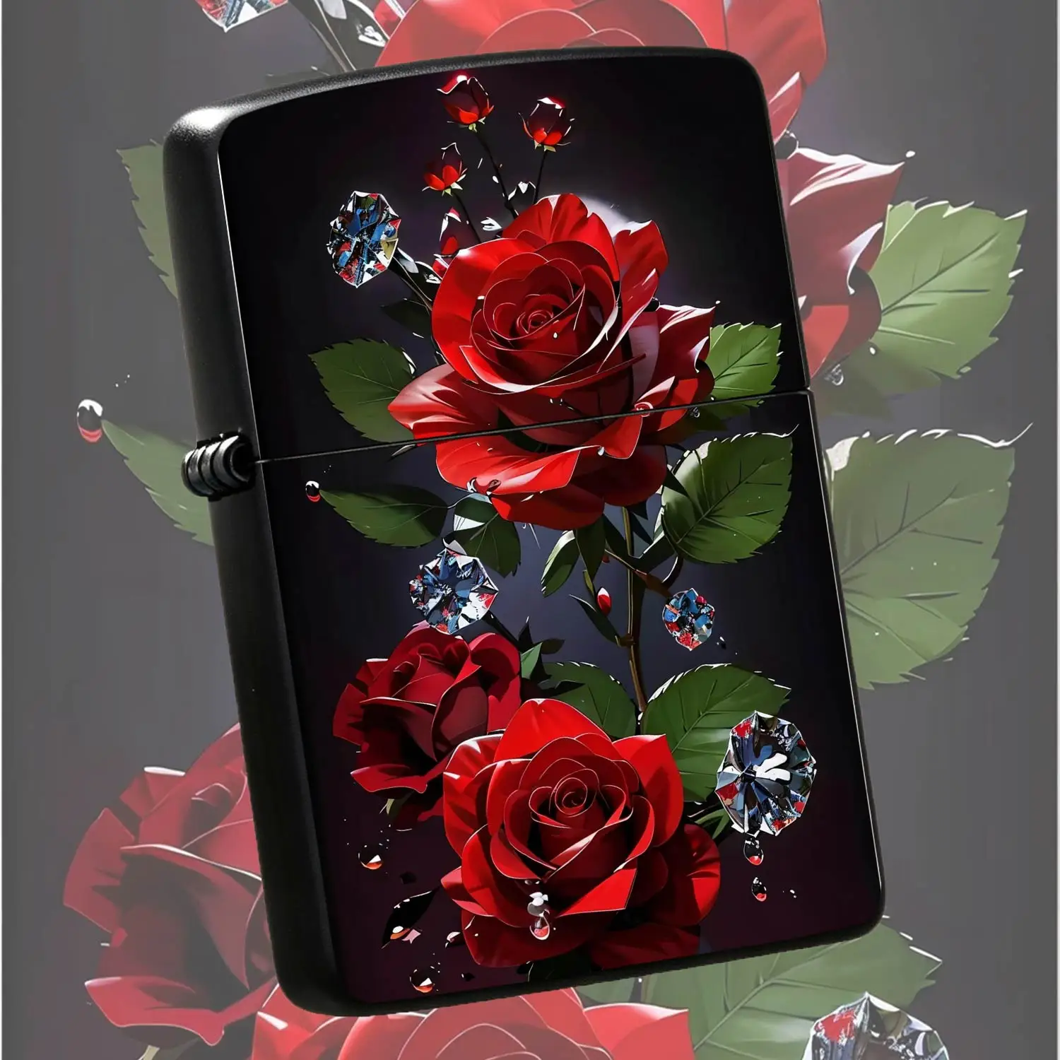 Exquisite Red Rose Decorative Lighter Art Printed Portable Igniter, Elegant Glossy Floral Pattern Design, Multi-Scenario Usable Compact Lightweight Accessory, Ideal Gifting Choice For Daily Use And Specia A Humorous And Interesting Lighter