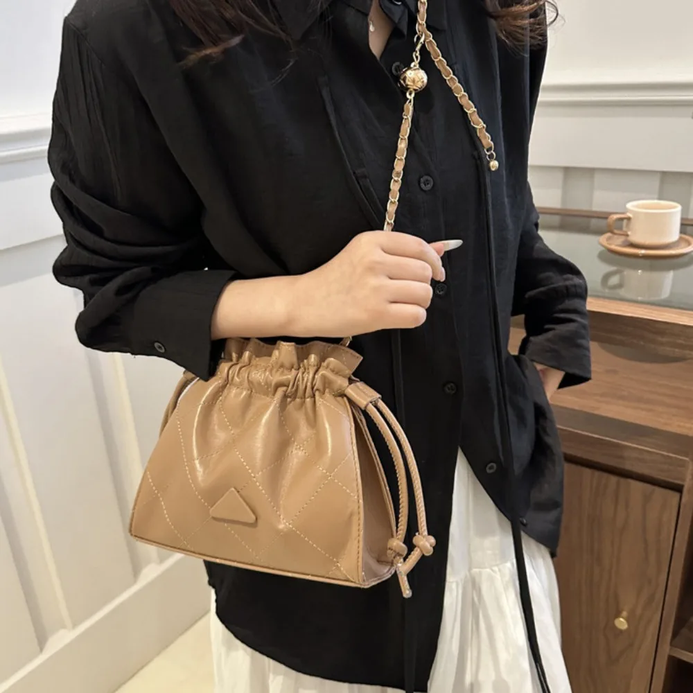 Trendy Solid Drawstring Bucket Bag Shoulder Bag Large Capacity Summer Beach Bag Handbag Casual Messenger Bag Commuting Bag