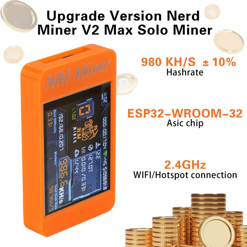 

Top-V2 Upgrade 980KH/S Bitcoin Miner NM Miner DIY Solo Miner Crypto 2.8 Inch Color Display BTC Cryptocurrency Mining At Home