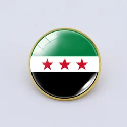 NEW Syria Countries Flag Time Gemstone Crystal Brooch Round Vintage Metal Badges for Men Woman 2025