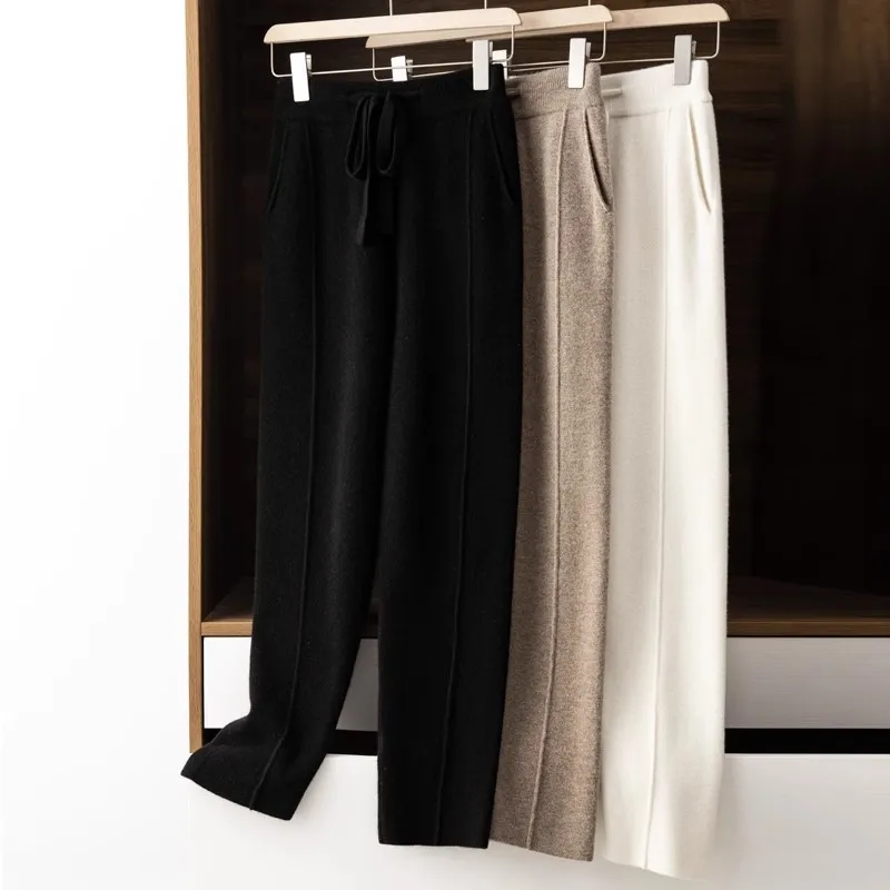 Su Li 2023 Autumn and Winter Knitted Harem Pants High Waist Drawstring Loose Warm Casual Fashion Women's Wear trousers women