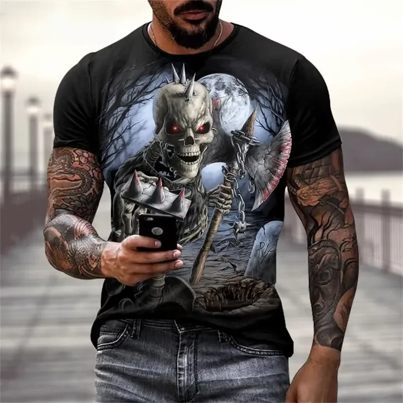3D Digital Print Men's Horror Skull T-Shirt 2026 Casual Vintage Hip Hop Summer Tee Top Fashion Streetwear Cool Graphic