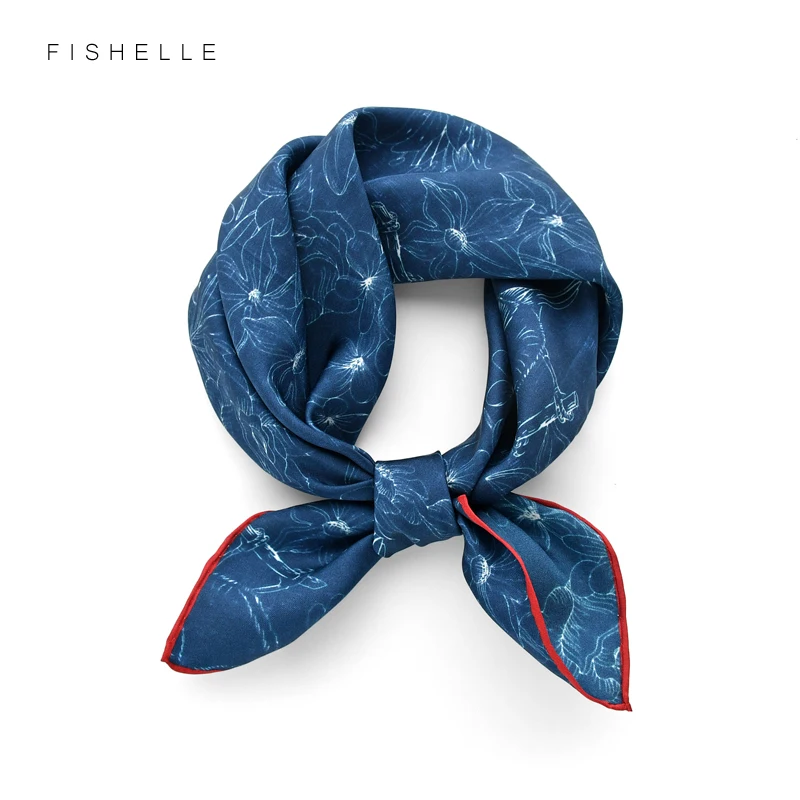 Blue White pure silk twill scarf headscarf handkerchief lady scarves foulard small hijab wrap neck scarf women spring autumn