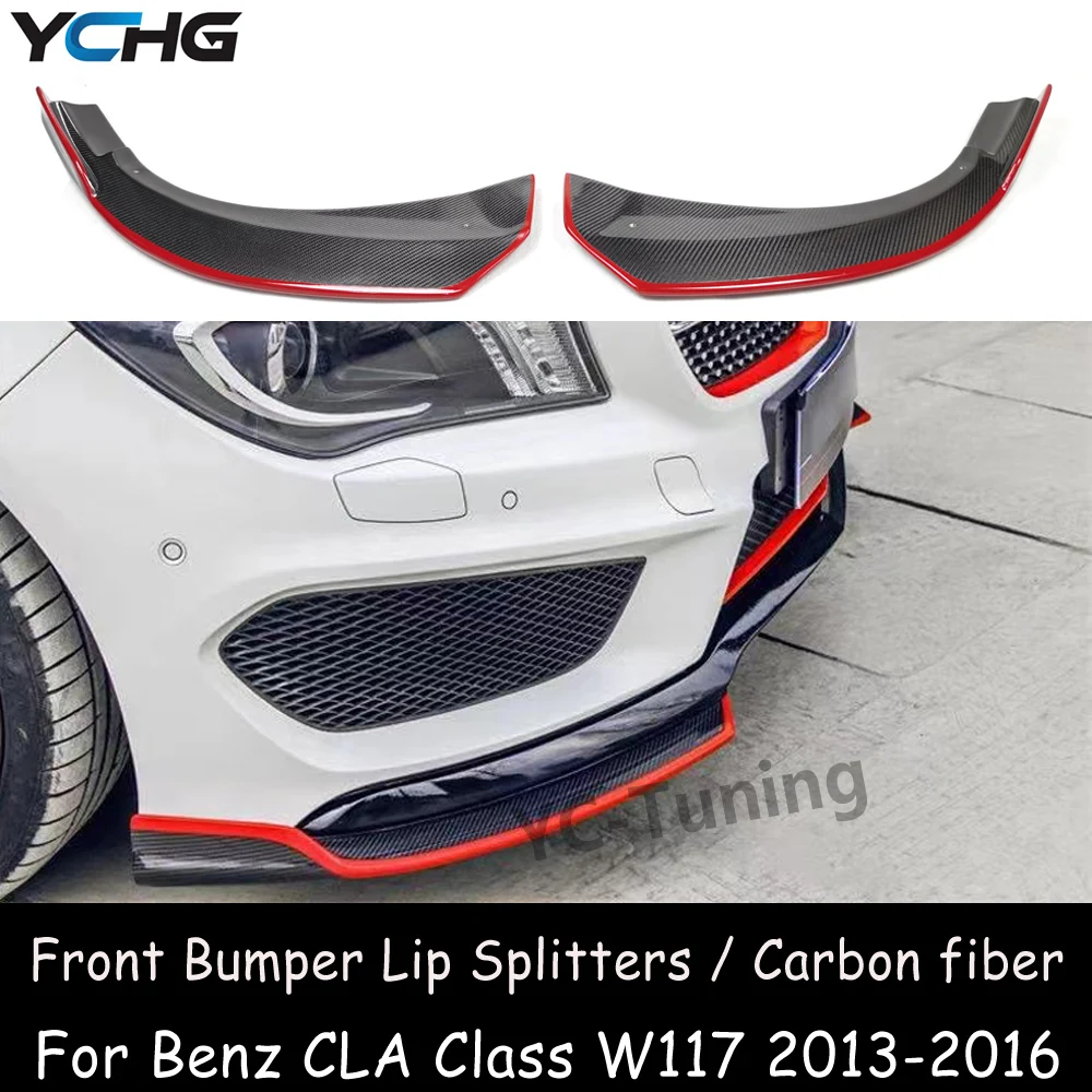 

W117 Red line Carbon Fiber Front Bumper Lip Splitters Cover For Benz CLA Class C117 CLA180 CLA200 CLA250 AMG Package 2013-2016