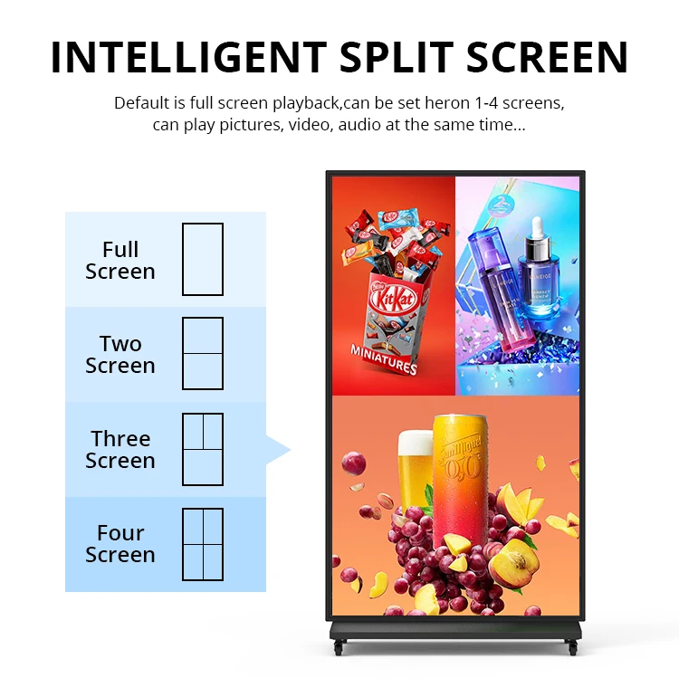 HUSHIDA 4K Full Screen Digital Signage and Display Stand Alone Advertising Display Standing Player Kiosk Totem