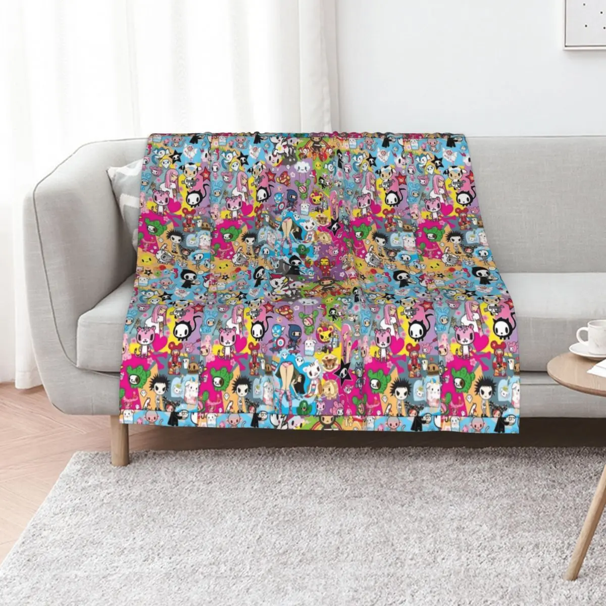 donutella and his friends unicorns mofia collaboration cartoonss,anime Chibi Throw Blanket Soft Decoratives Blankets