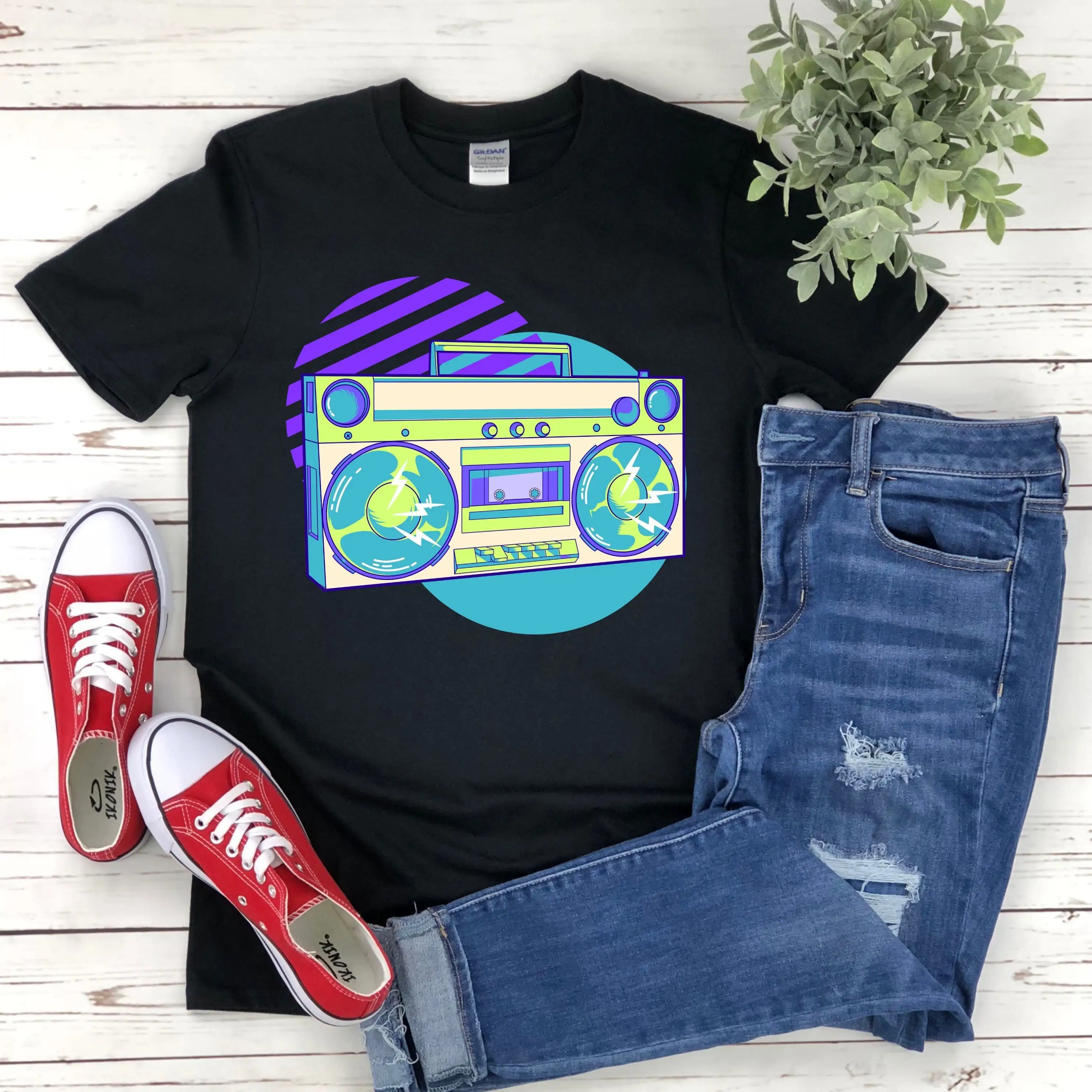 Ghetto Blaster T Shirt 80S 90S Hip Hop Rap Music Lovers Musical Instrument Boombox Dj Musician Bass People Techno Edm