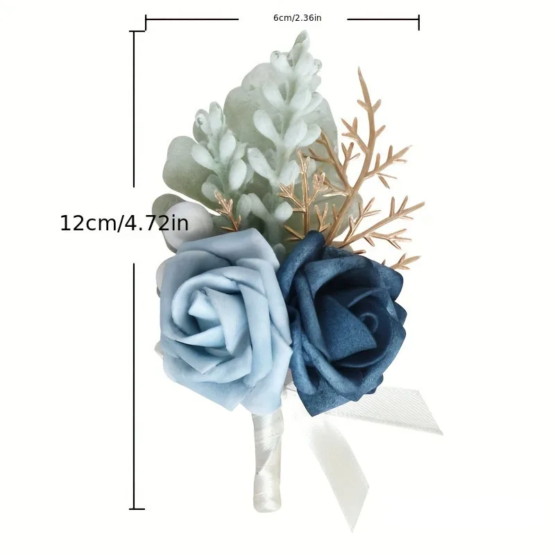 1/6 pçs luxuoso azul rosa casamento pulso corsage & boutonniere conjunto-acessório chique para noiva, noivo & festa, adiciona unidade elegante