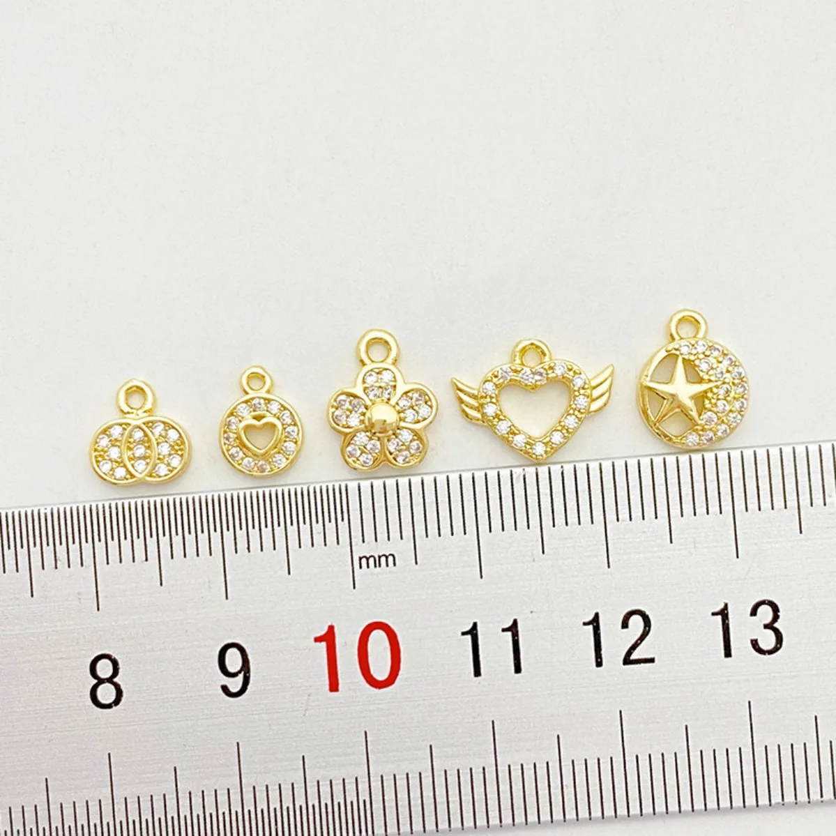 14K Gold Plated Inlaid Cubic Zirconia Love Double‑Circle Moon Small Charm Pendant DIY Findings for Necklace Jewelry Making