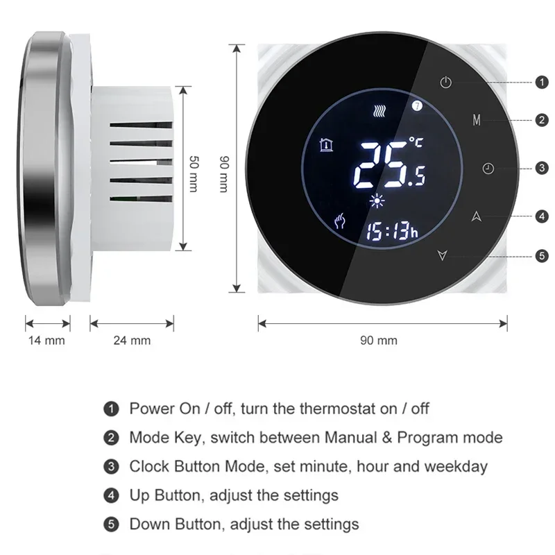 WIFI Smart Touch Thermostat LCD Screen Water Heating Electirc Floor Heating Water Gas Boiler Temperature Controller Alexa Tuya