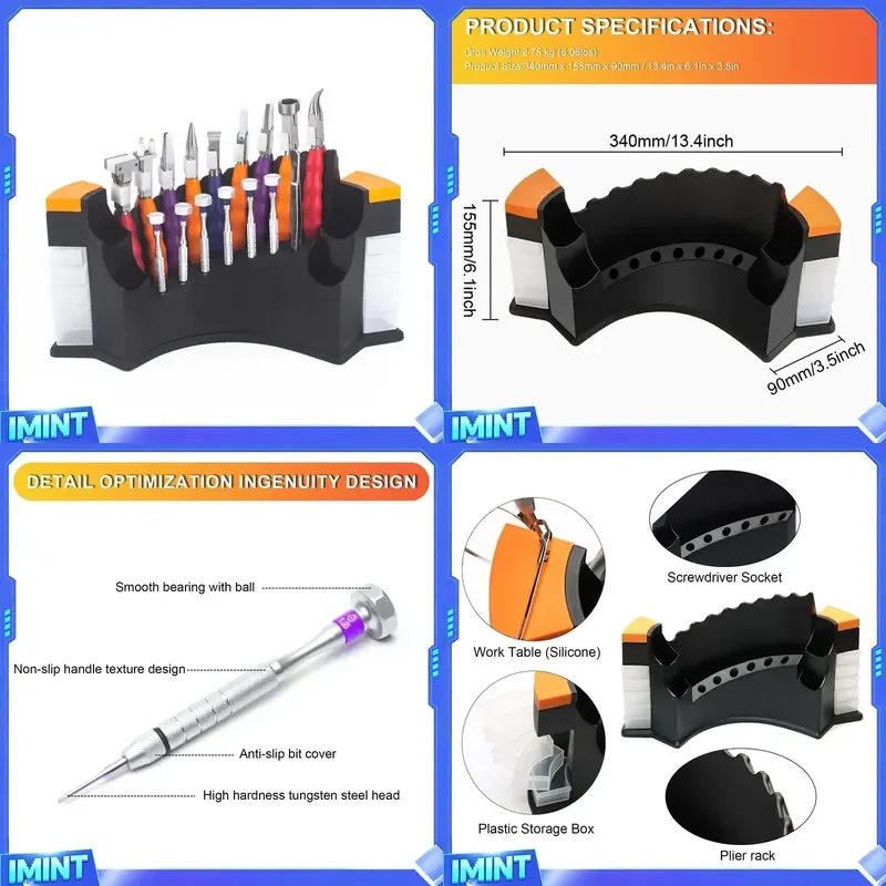 Boasta 9 Pliers 6 Screwdrivers Jewelry Glasses Repair Kit Stainless Steel Optical Adjusting Tool Multifunctional Storage Rack