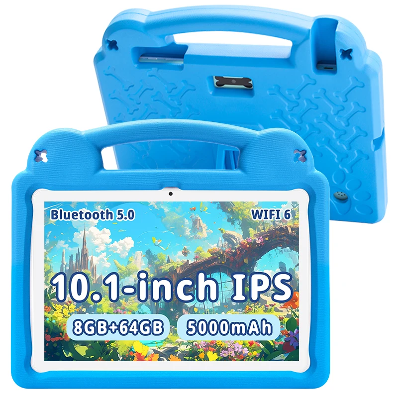 تابلت Android 15 مطور لعام 2025، تابلت للأطفال 10.1 بوصة، بطارية كبيرة 6000 مللي أمبير في الساعة ثماني النواة 8 جيجابايت + 64 جيجابايت للأطفال مع التحكم الداخلي