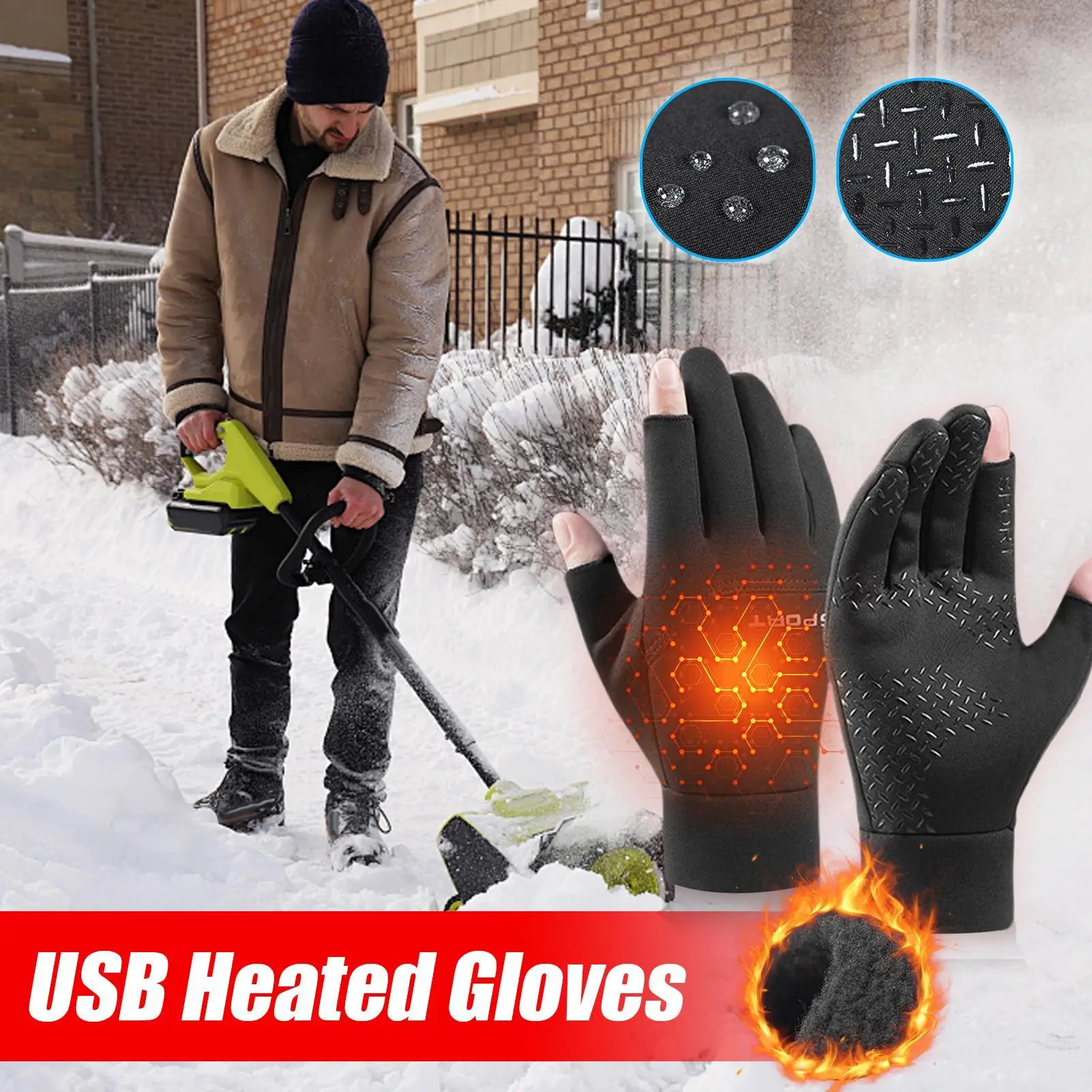 USB-Heizung, Ski, Snowboarden, Fäustling, Bildschirm, Touch, kaltes Wetter, thermische beheizte Handschuhe für Sport, Outdoor, Wandern, Radfahren, Arbeiten