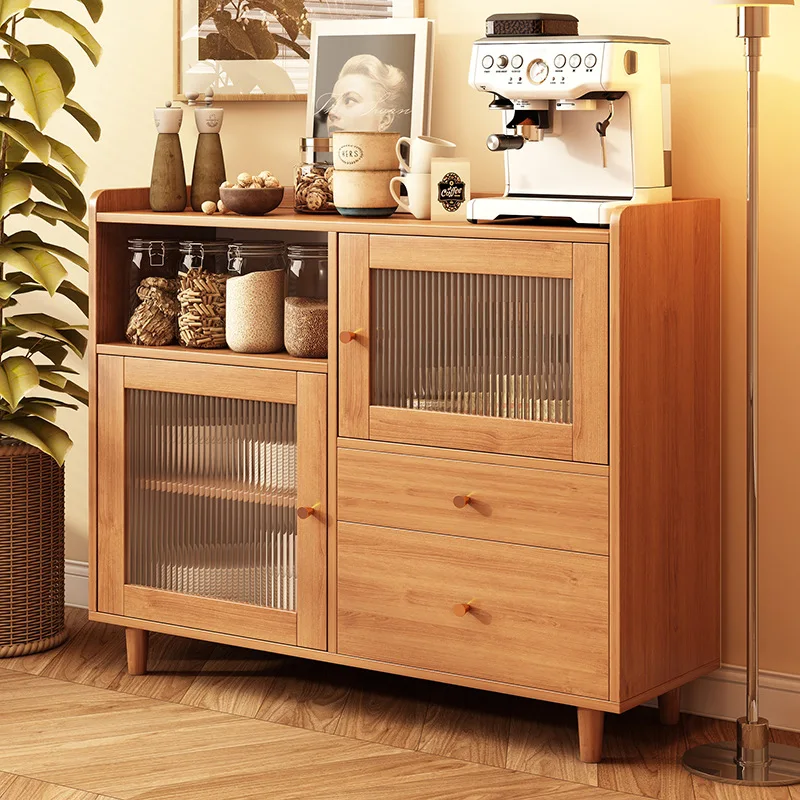 

Japanese-style dining side cabinet integrated against the wall Solid wood color living room tea cabinet Household kitchen