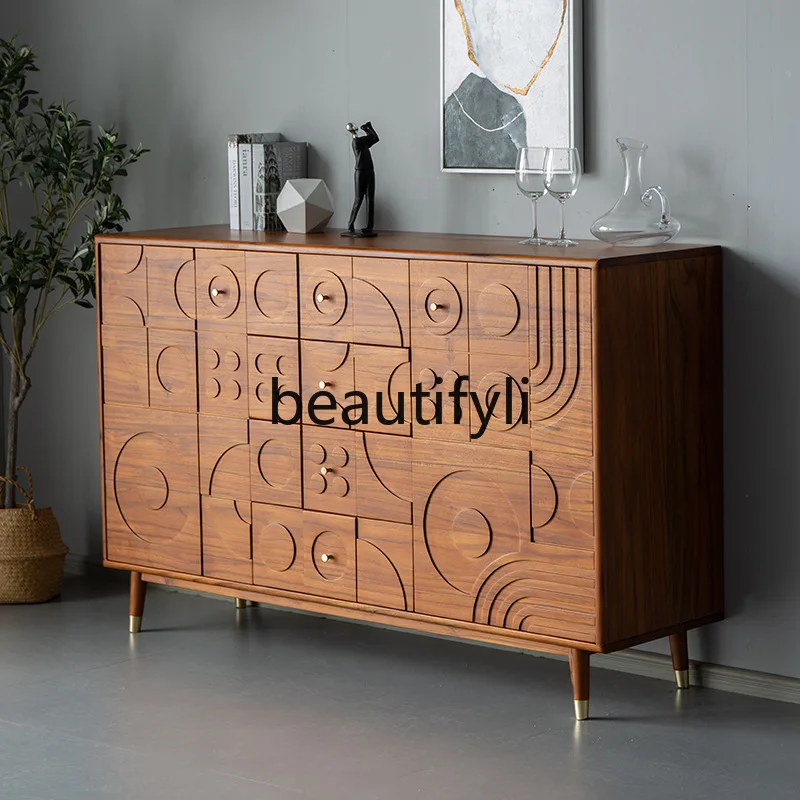 

Nordic Solid Wood Sideboard Tea Cabinet Vintage Entryway Cabinet Living Room Wall Storage Wine Cabinet