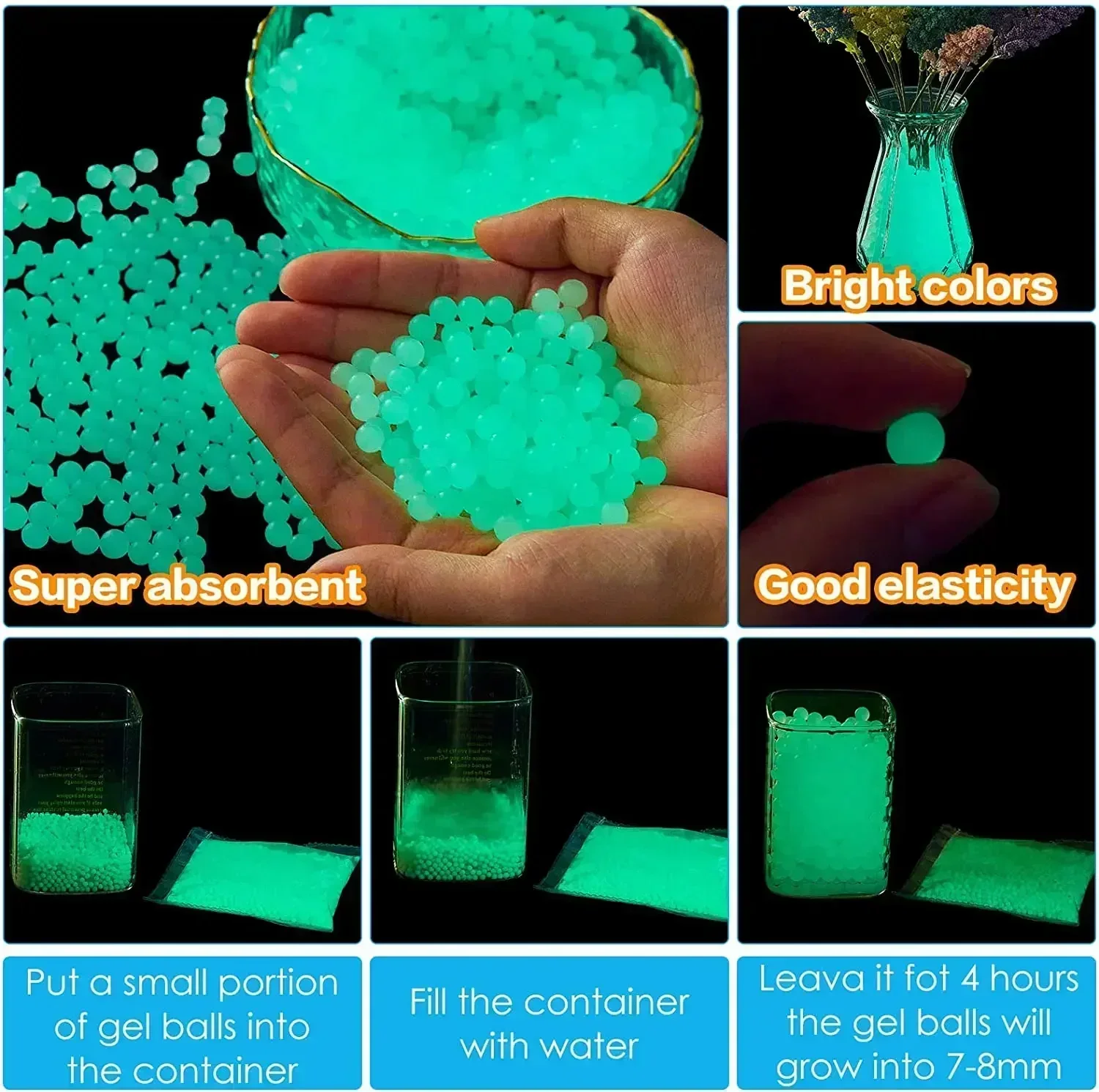 رصاصة الوماء الفلورسنت 7-8 مللي متر يتوهج في الظلام خرز الماء عبوة الذخيرة كرة جل الادسنس لعبة الرماية مضيئة BB كرة الماء رصاصة #4