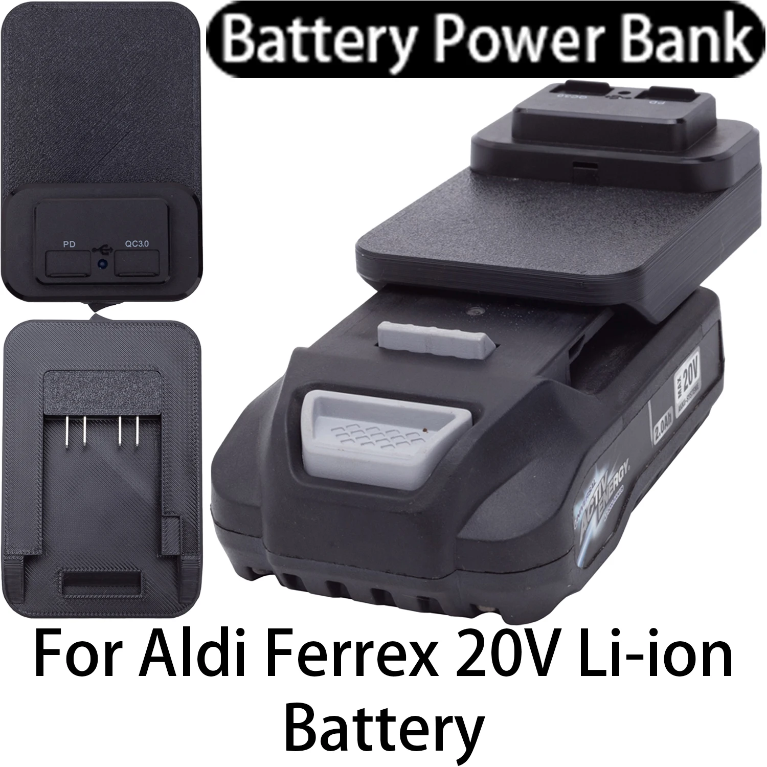 

Внешний аккумулятор для литий-ионных батарей Aldi Ferrex 20V Energy с портами USB/Type-C для быстрой зарядки, портативное зарядное устройство для мобильных телефонов
