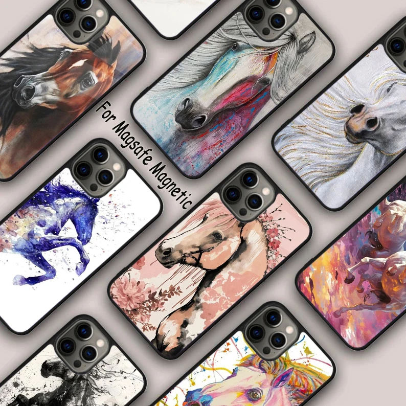 

Horse Waterclour Magnetic Phone Case For APPLE iPhone 16 14 13 12 11 Pro Max 15 Plus Wireless Charge With MagSafe Cover