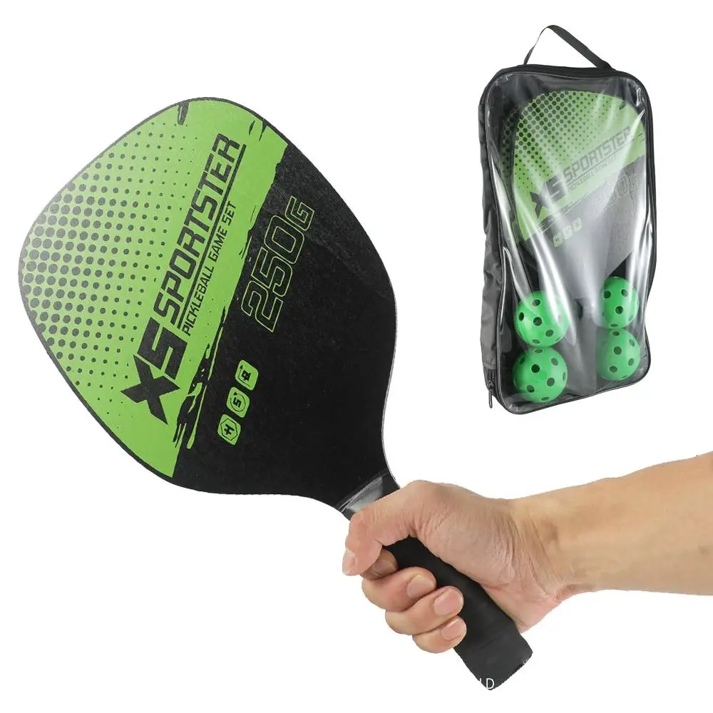 2pcs/set Wooden Pickleball Rackets 4pcs Pickleball Balls with Bag Pickleball Paddle Set Green Beginner Pickleball Game Set