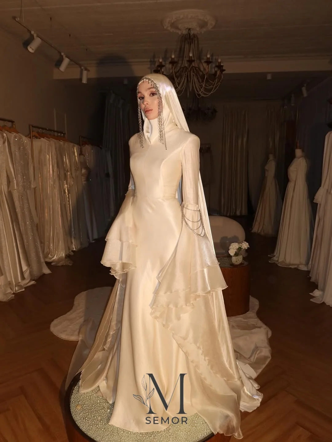 Semor 2026 Charming A-line Muslim Wedding Dresses A-line Beading Full Cap Sleeves Bridal Gown Elegant Robe De Mariée Customized