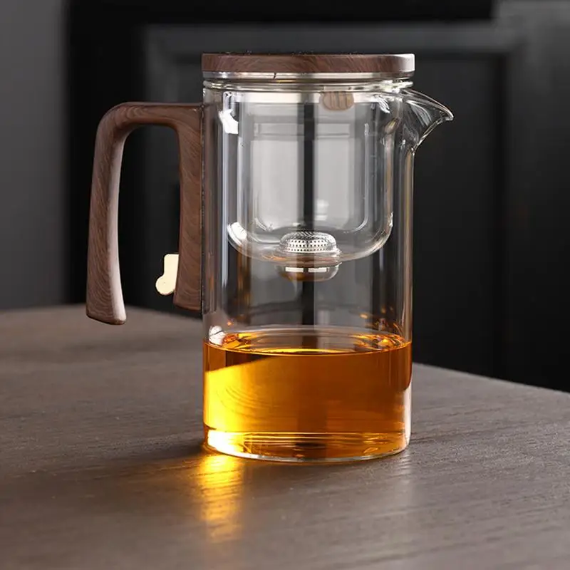 Glass Tea Kettle With Infuser Magnetic Suction Tea Making Artifact With Wooden Handle tea separation filtering glass teapot