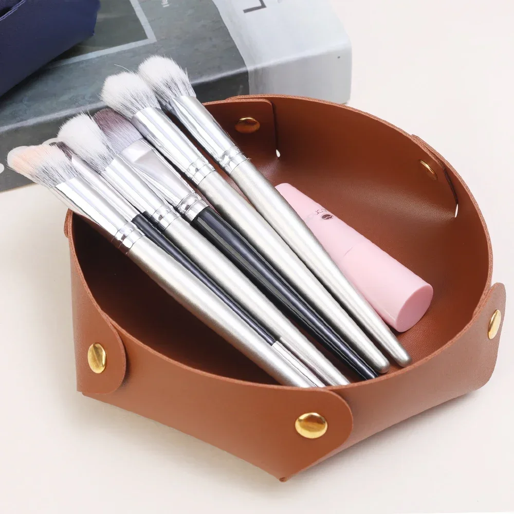 Leather Tray Foldable Table Storage Box Jewelry Key Coin Desk Top Organizer Entryway Nightstand Catchall Home Office Decoration