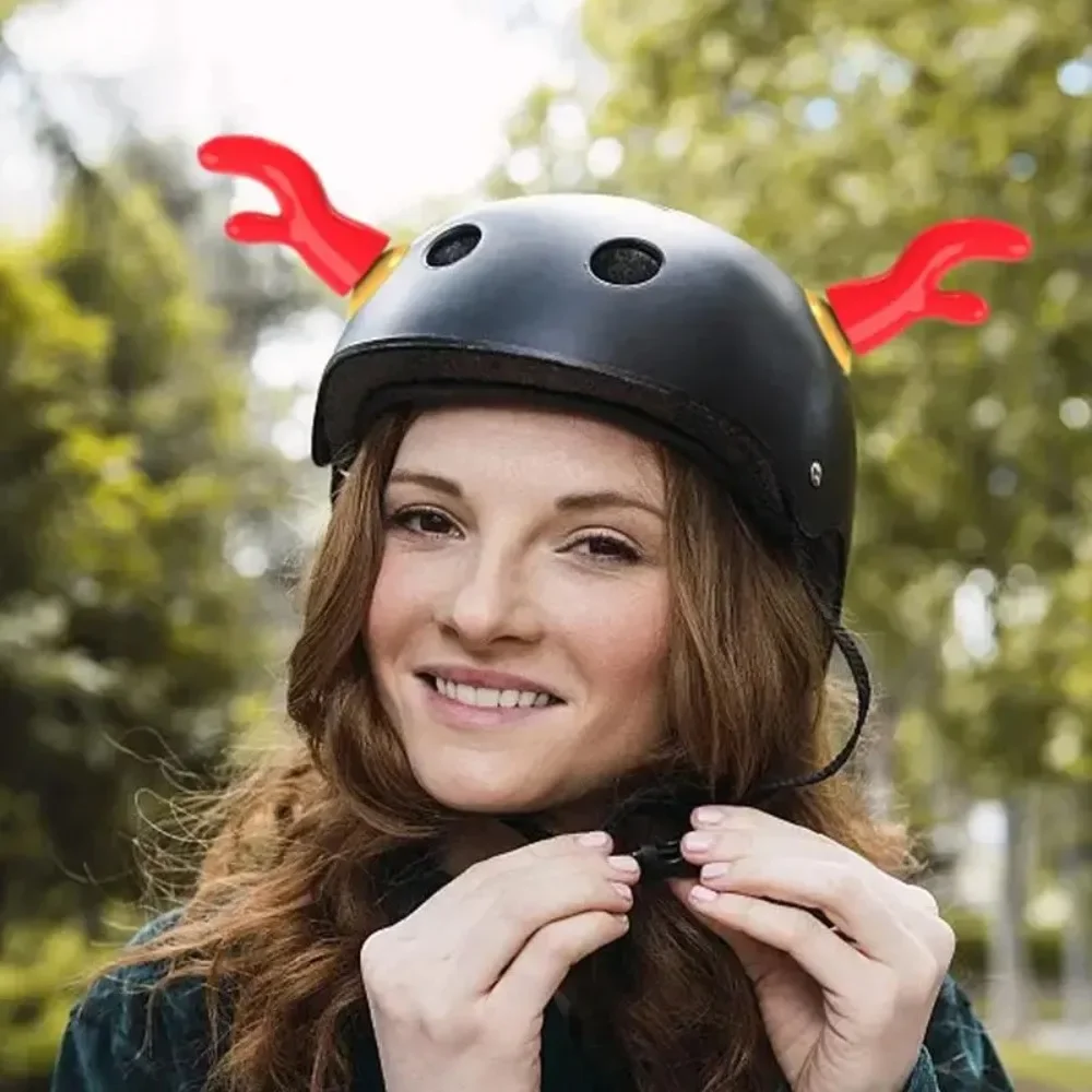 2PCS Motorcycle Helmet Decoration Small Antlers 3D Sticker Red Exterior Accessory