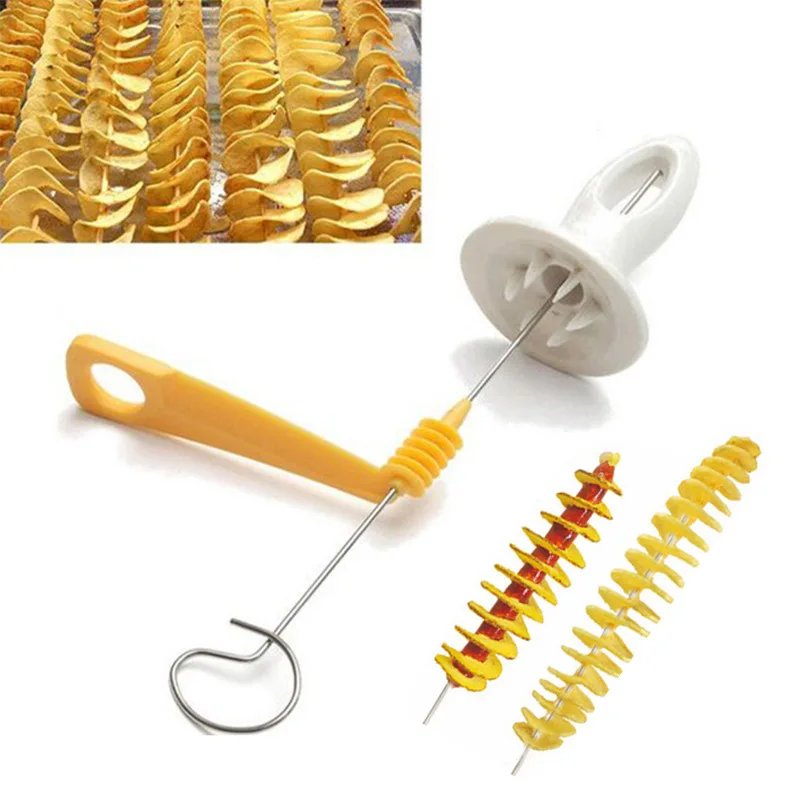 1Set Stainless Steel Plastic Rotate Potato Slicer Twisted Potato Spiral Slice Cutter Creative Vegetable Tool Kitchen Gadgets