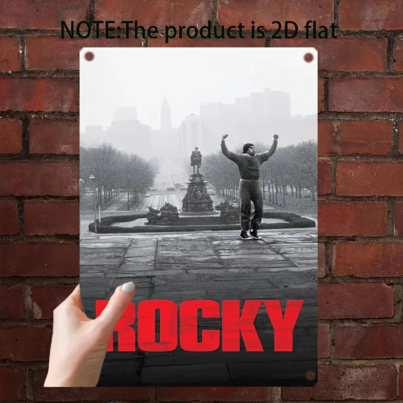 Metal Tin Wall Art - Vintage Movie Poster with Iconic Balboa Statue,Cityscape, Durable Iron Frameless Decor for Home, Office, Ba