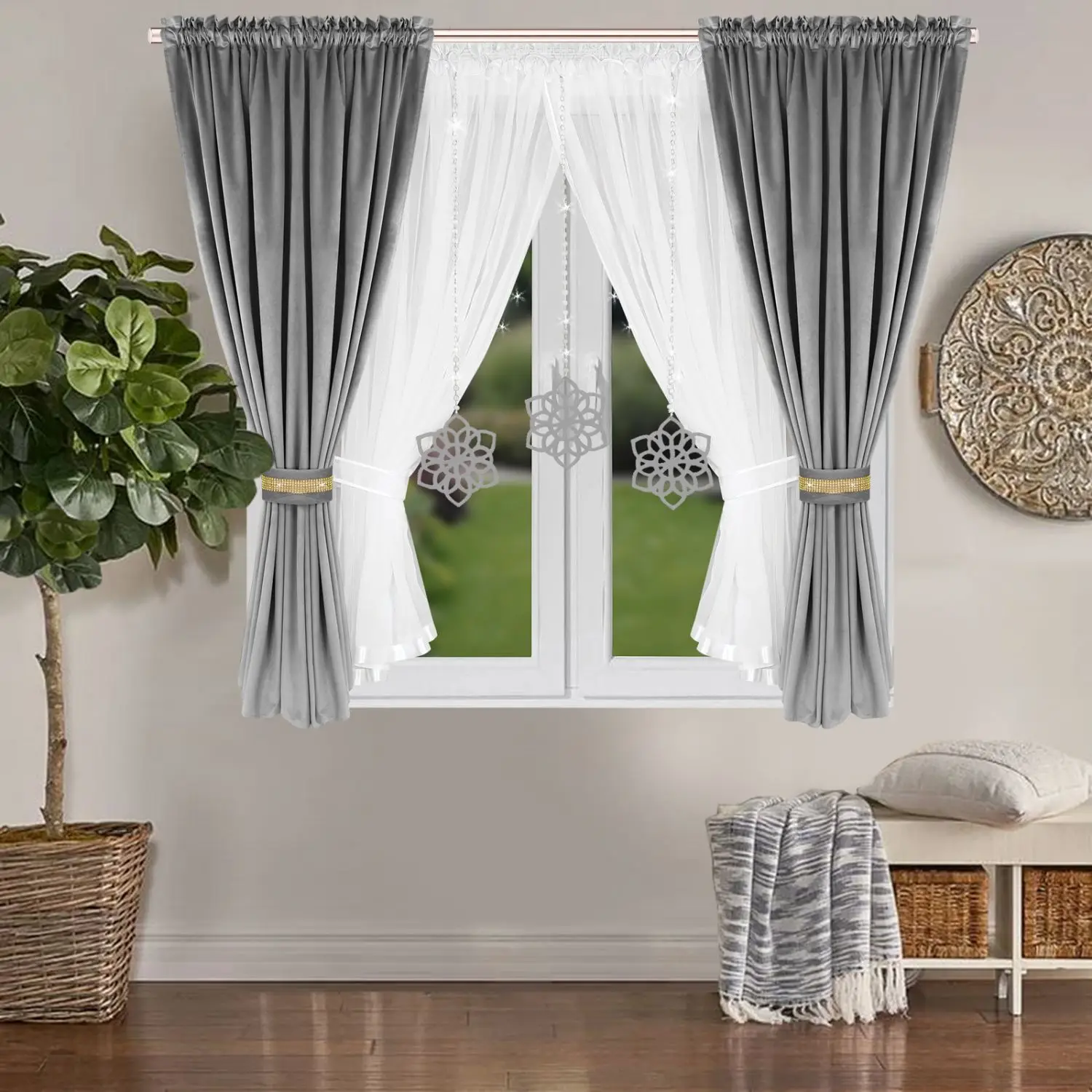 Flying Mix and Match Curtains - 63 Inchs Sheer Curtains and Blackout Curtains for Bedroom Living Room Grommet Window Drapes