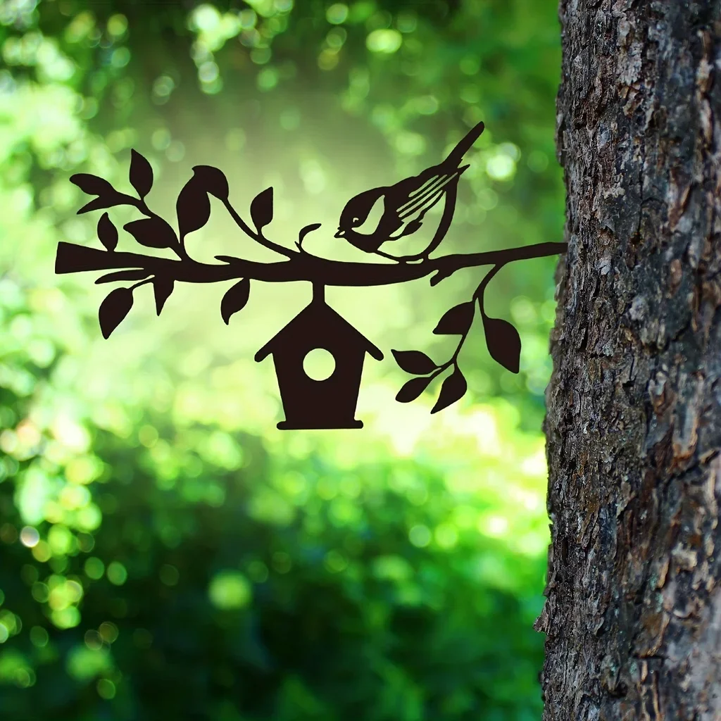 Sparrow Metal Silhouette Garden Stake Metal Yard Art Outdoor Garden Tree Decorations Backyard Garden Patio Outdoor Decoration