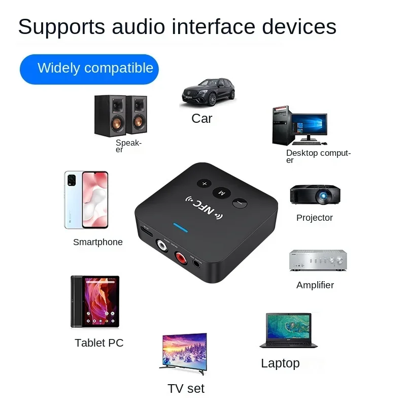 Bluetooth 5.0 Receiver Transmitter RCA Audio Receiver 3.5mm AUX Jack Music Wireless Adapter with Mic NFC for Car TV Speakers