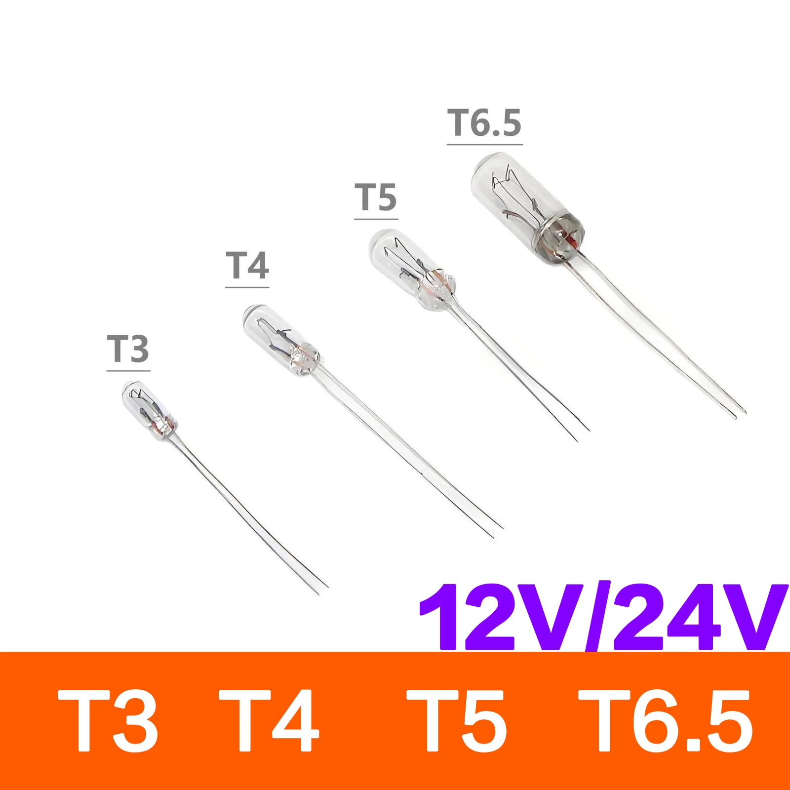 10/20PCS  12V 24V Car Signal Lamps T3 T4 T5 T6.5 Halogen Bulbs Audio Gear Indicator Light Dashboard Instrument Metal Long Legs
