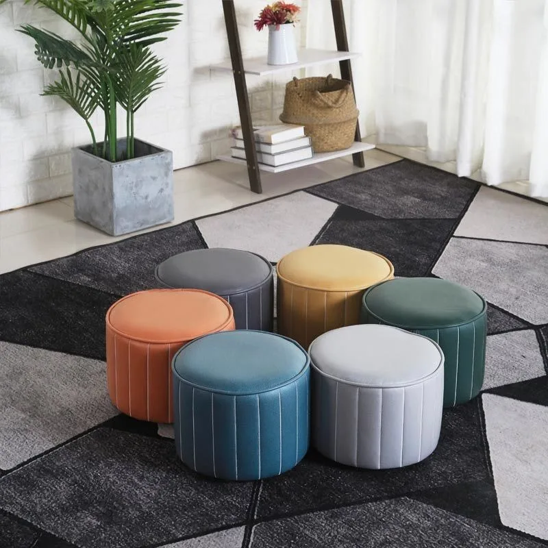 

Small Stools Pumpkin Shape Stools Light Luxury Tech Cloth Stool Nordic Soft Tea Tables Ottomans Bench Pouf Footrest Vanity Chair