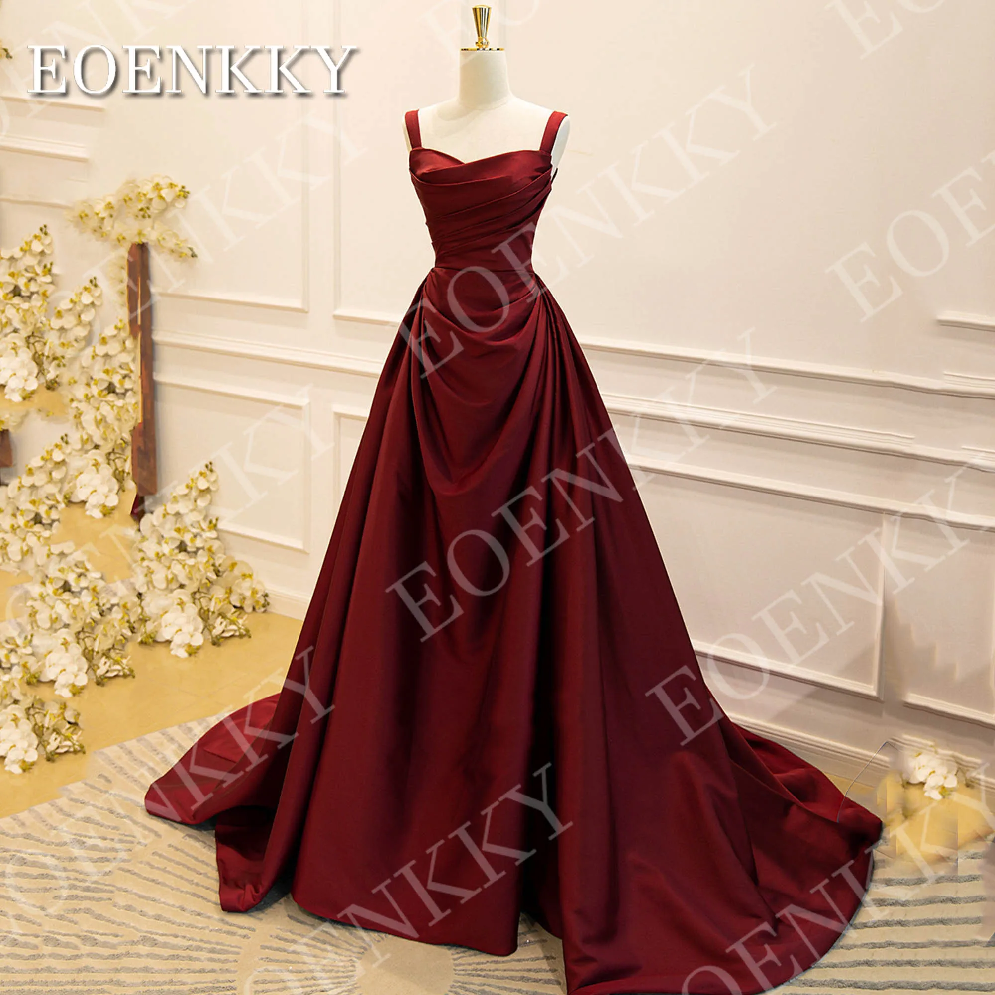 EOENKKY robes de soirée en Satin élégantes pour femme longue bordeaux col en V une ligne robe de soirée formelle robe de soirée personnalisée Robes de soirée élégantes en satin pour femme longue Bourgogne V col une lig