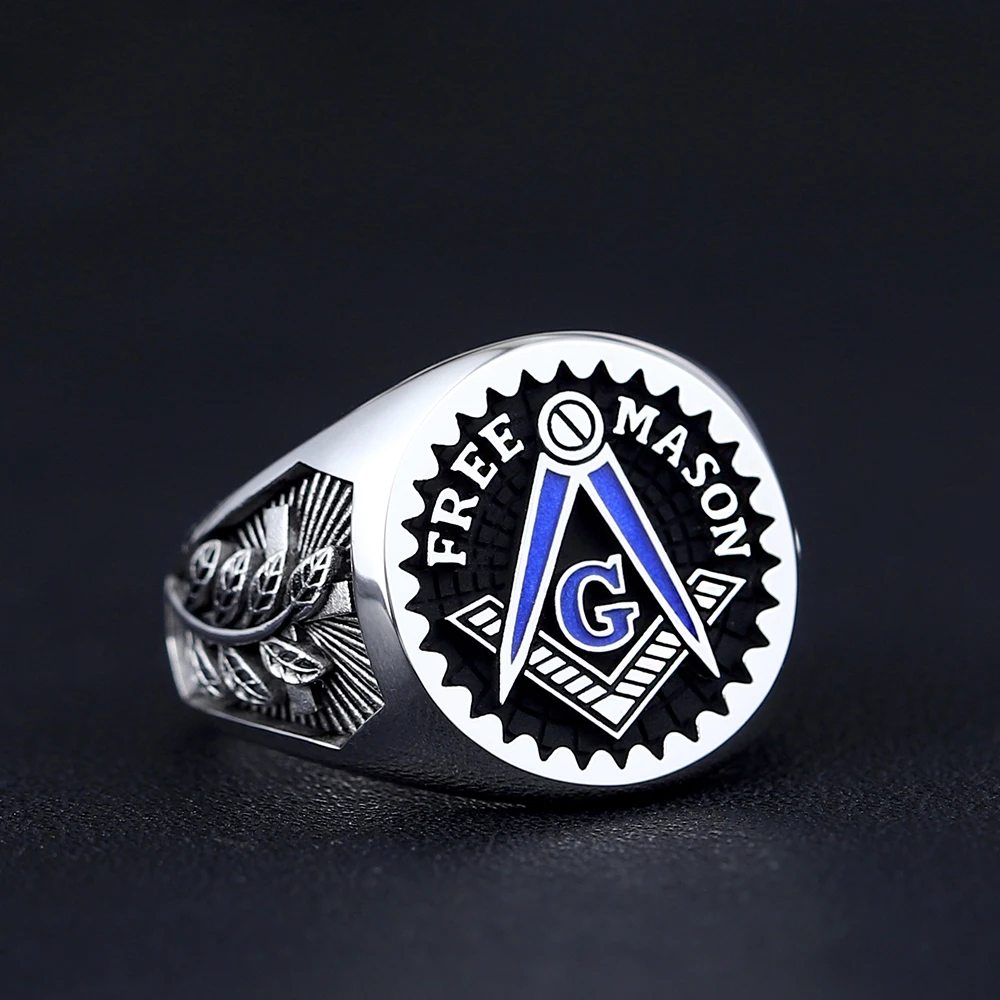 

Винтажное кольцо из стерлингового серебра Freemason G Blue Masoic