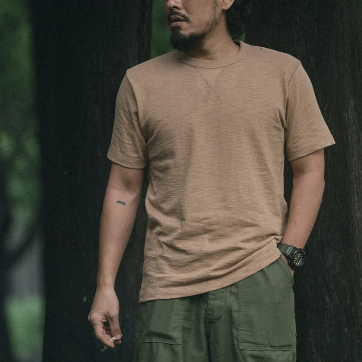 Heavyweight 300g American Retro Pure Cotton Short Sleeve T-Shirt Men's Color Sport Base Layer Tee Casual round Neck